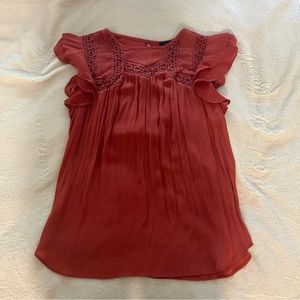 Ann Taylor Flutter Sleeveless Blouse with Crochet Detail